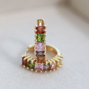 10.8mm Multicolor CZ stones Hoop Earrings